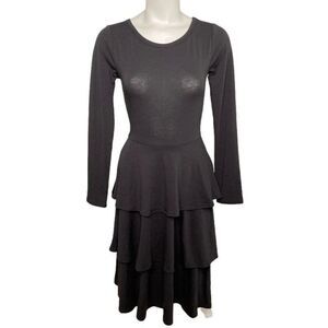 LuLaRoe Gerogia Solid Black Tiered Fit & Flared Long Sleeve‎  Dress Sz XS NEW